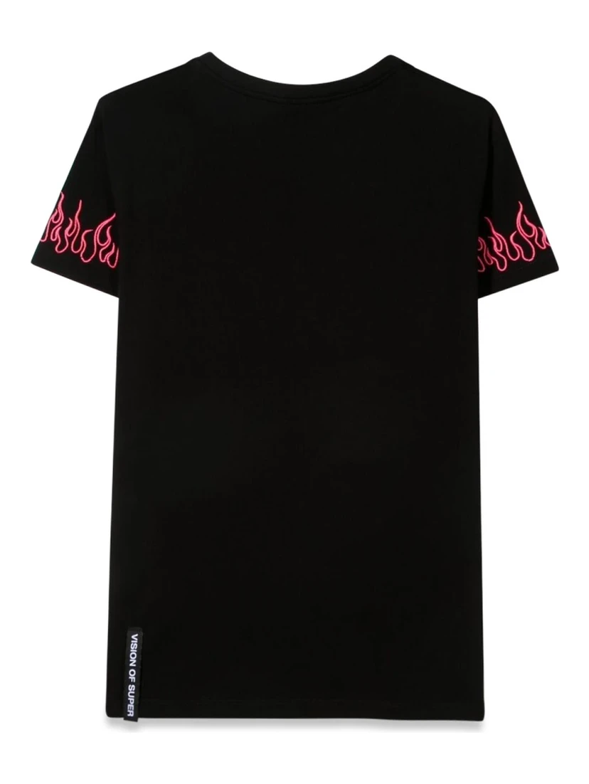 BLACK EMBROIDERED TSHIRT FUCHSIA FLAME