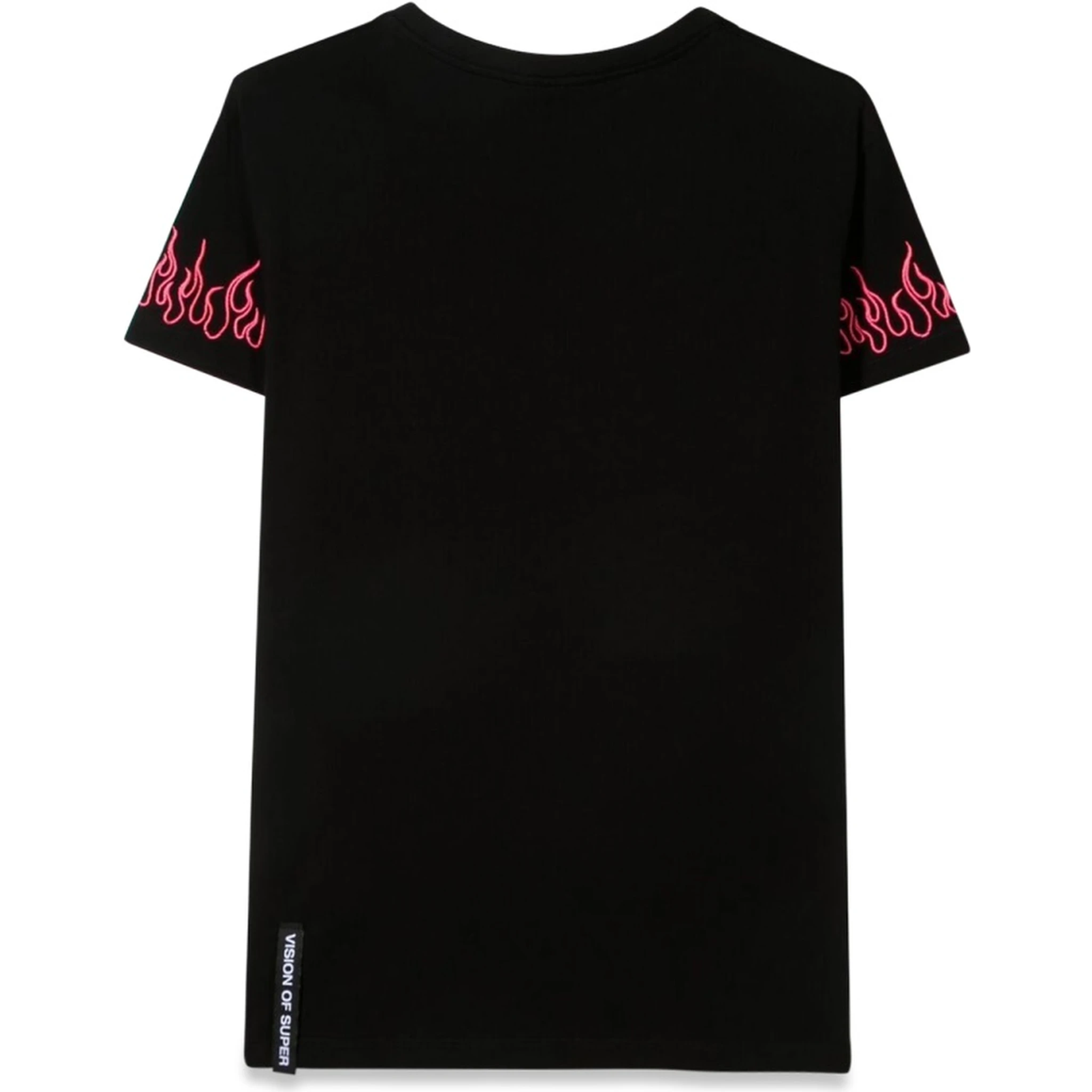 BLACK EMBROIDERED TSHIRT FUCHSIA FLAME