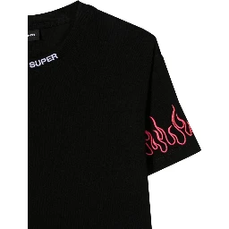 BLACK EMBROIDERED TSHIRT FUCHSIA FLAME
