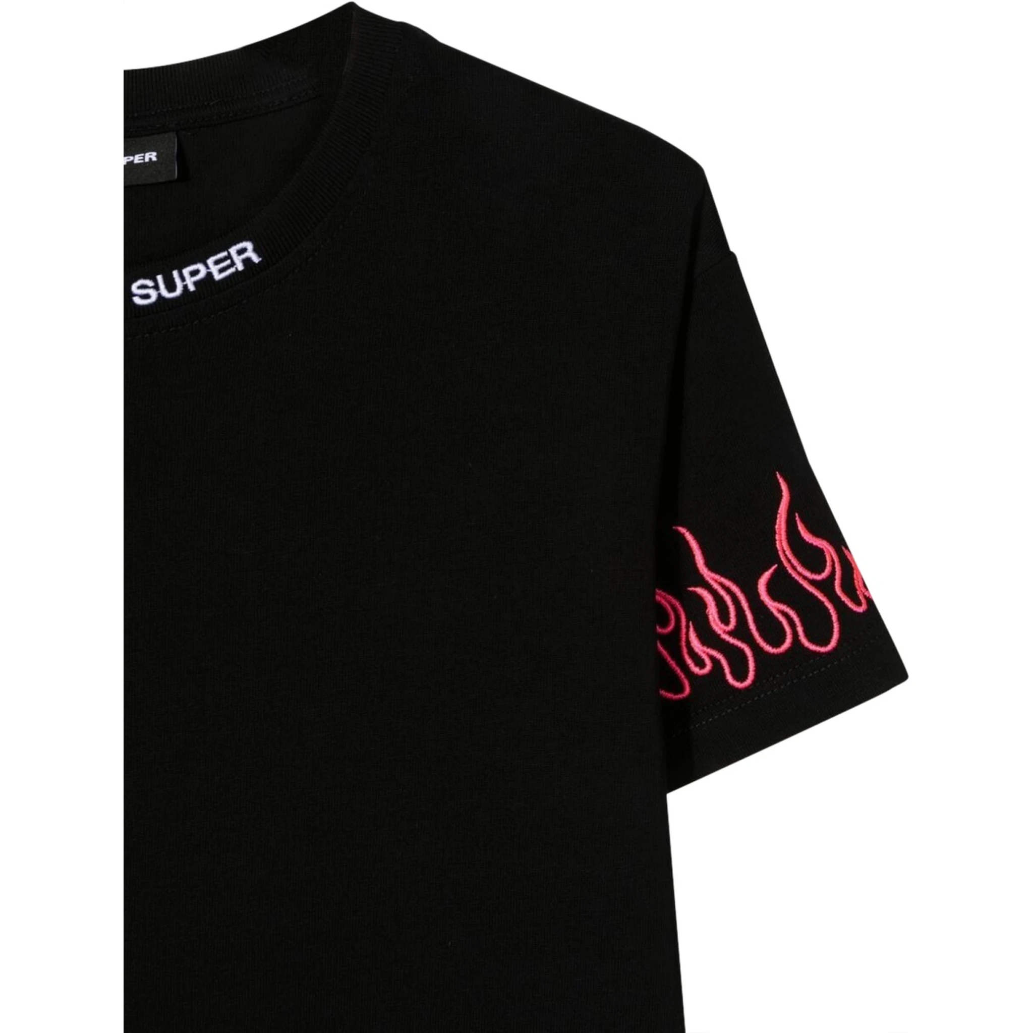 BLACK EMBROIDERED TSHIRT FUCHSIA FLAME