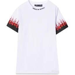 WHITE KIDS TSHIRT WITH DOUBLE FLAME