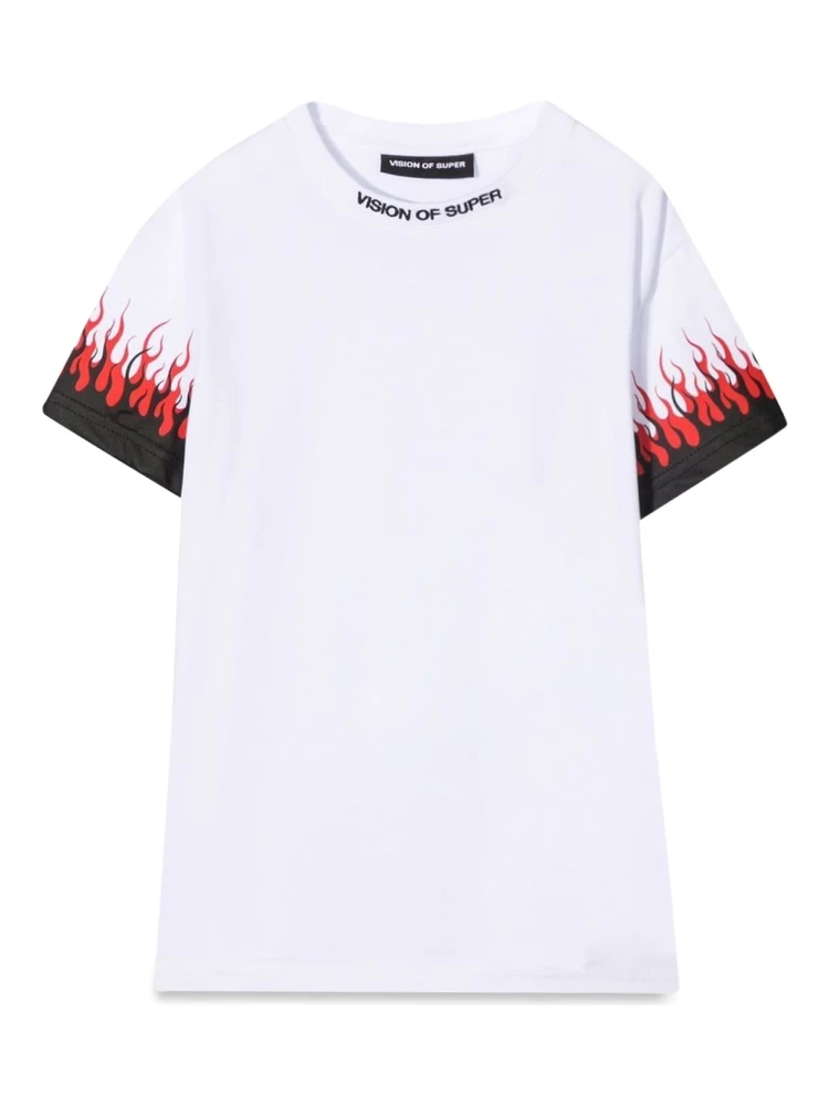 WHITE KIDS TSHIRT WITH DOUBLE FLAME