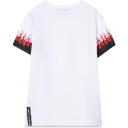 WHITE KIDS TSHIRT WITH DOUBLE FLAME