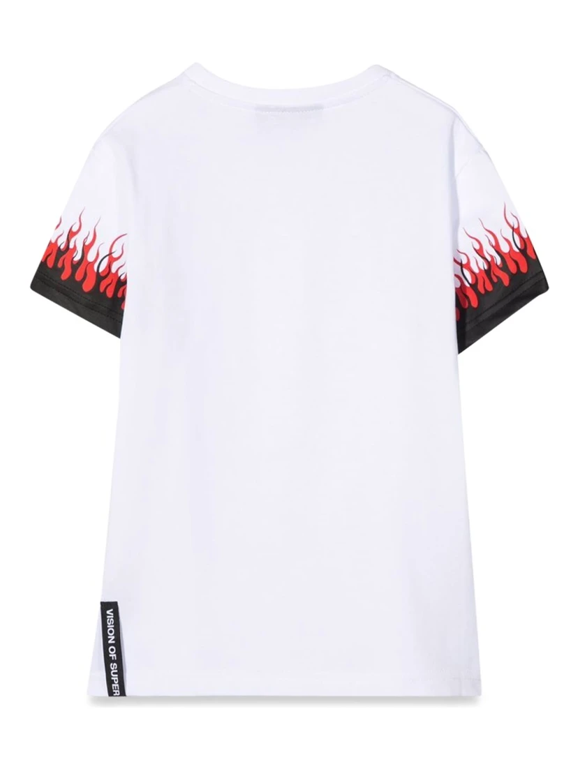 WHITE KIDS TSHIRT WITH DOUBLE FLAME