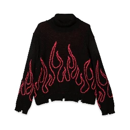 BLACK JUMPER HIGH NECK WITH PINK FLAMES