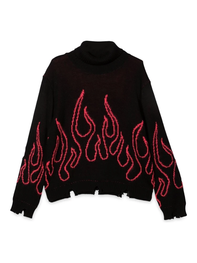 BLACK JUMPER HIGH NECK WITH PINK FLAMES