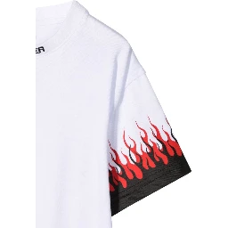 WHITE KIDS TSHIRT WITH DOUBLE FLAME