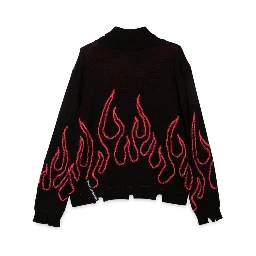 BLACK JUMPER HIGH NECK WITH PINK FLAMES