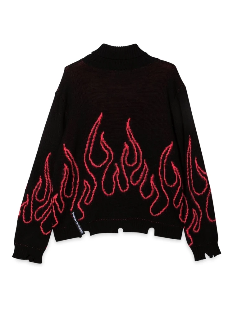 BLACK JUMPER HIGH NECK WITH PINK FLAMES alternative