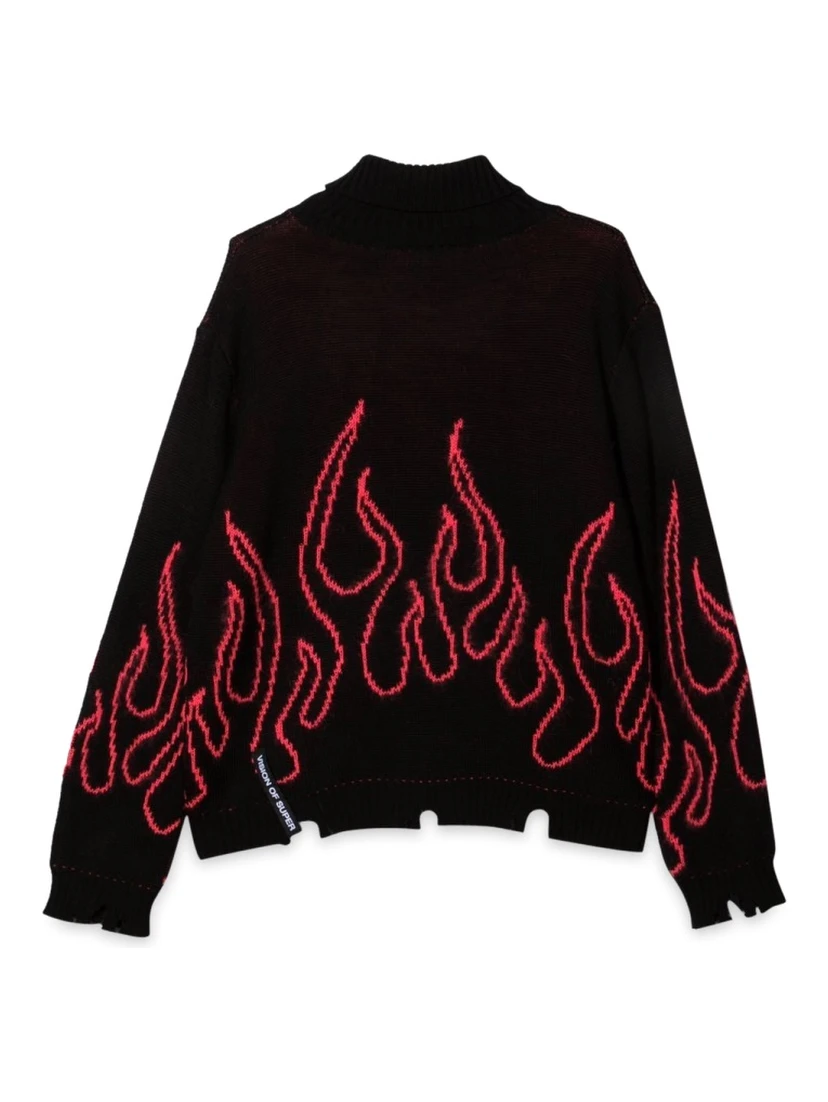BLACK JUMPER HIGH NECK WITH PINK FLAMES