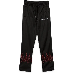 BLACK PANTS WITH RED EMBROIDERED FLAMES