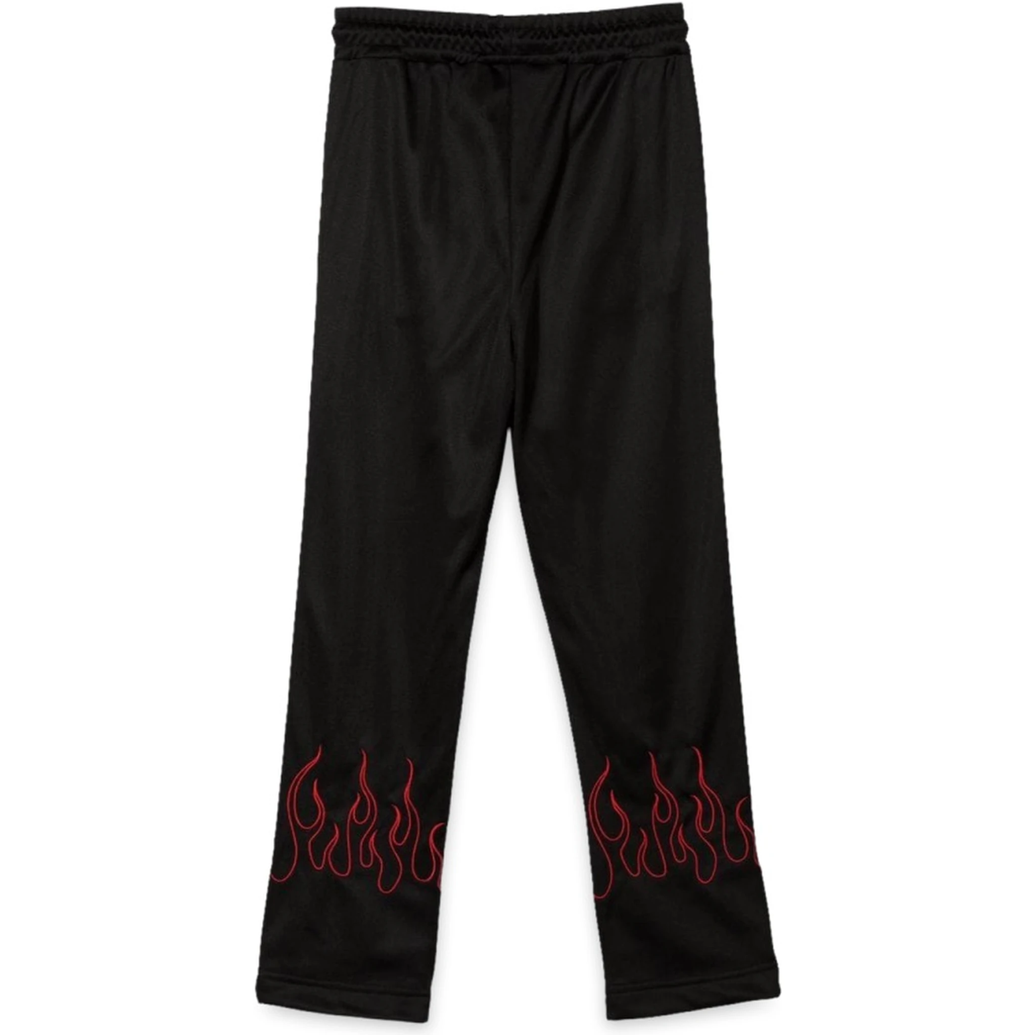 BLACK PANTS WITH RED EMBROIDERED FLAMES