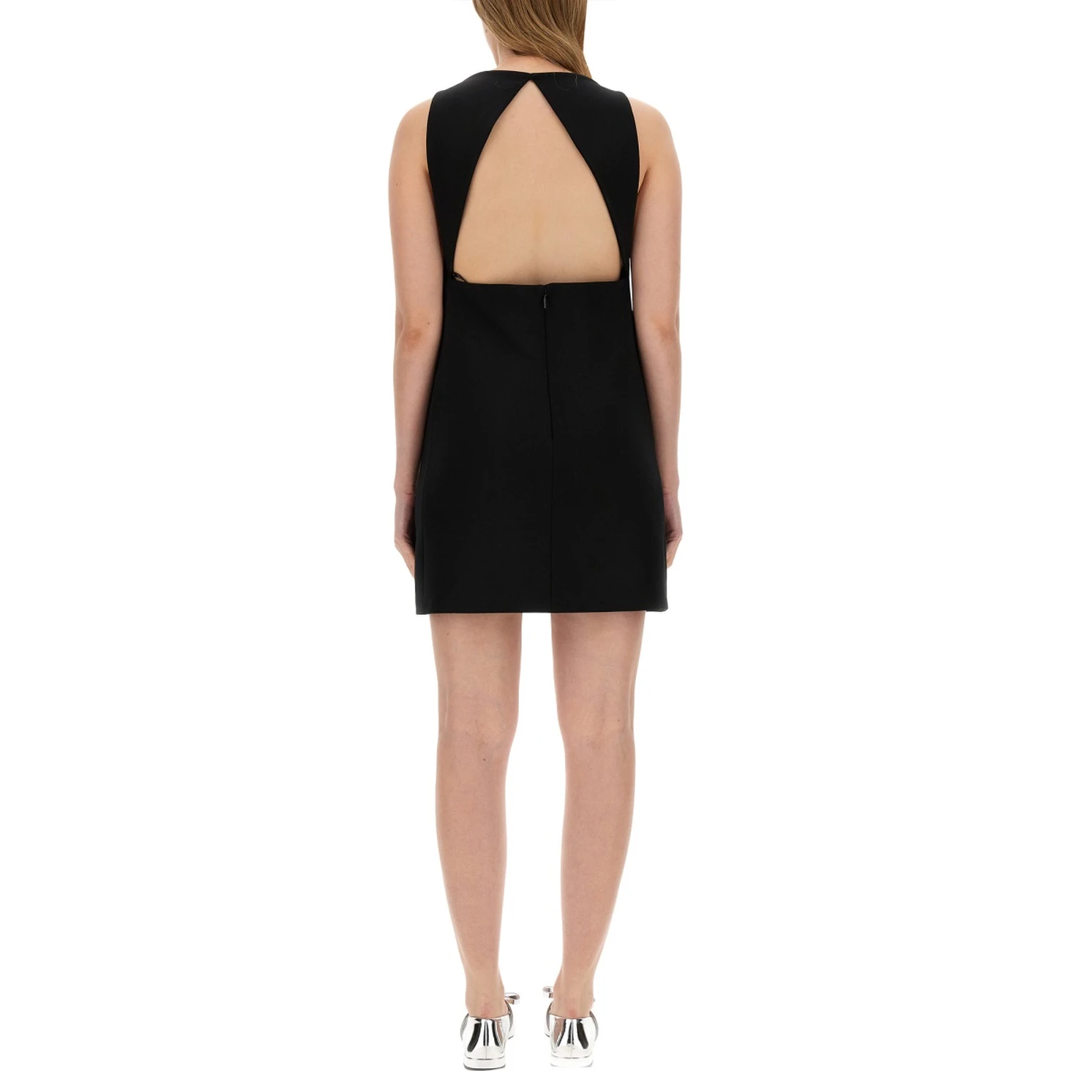 WOOL BLEND STRAIGHT MINI DRESS WITH CUT-OUT