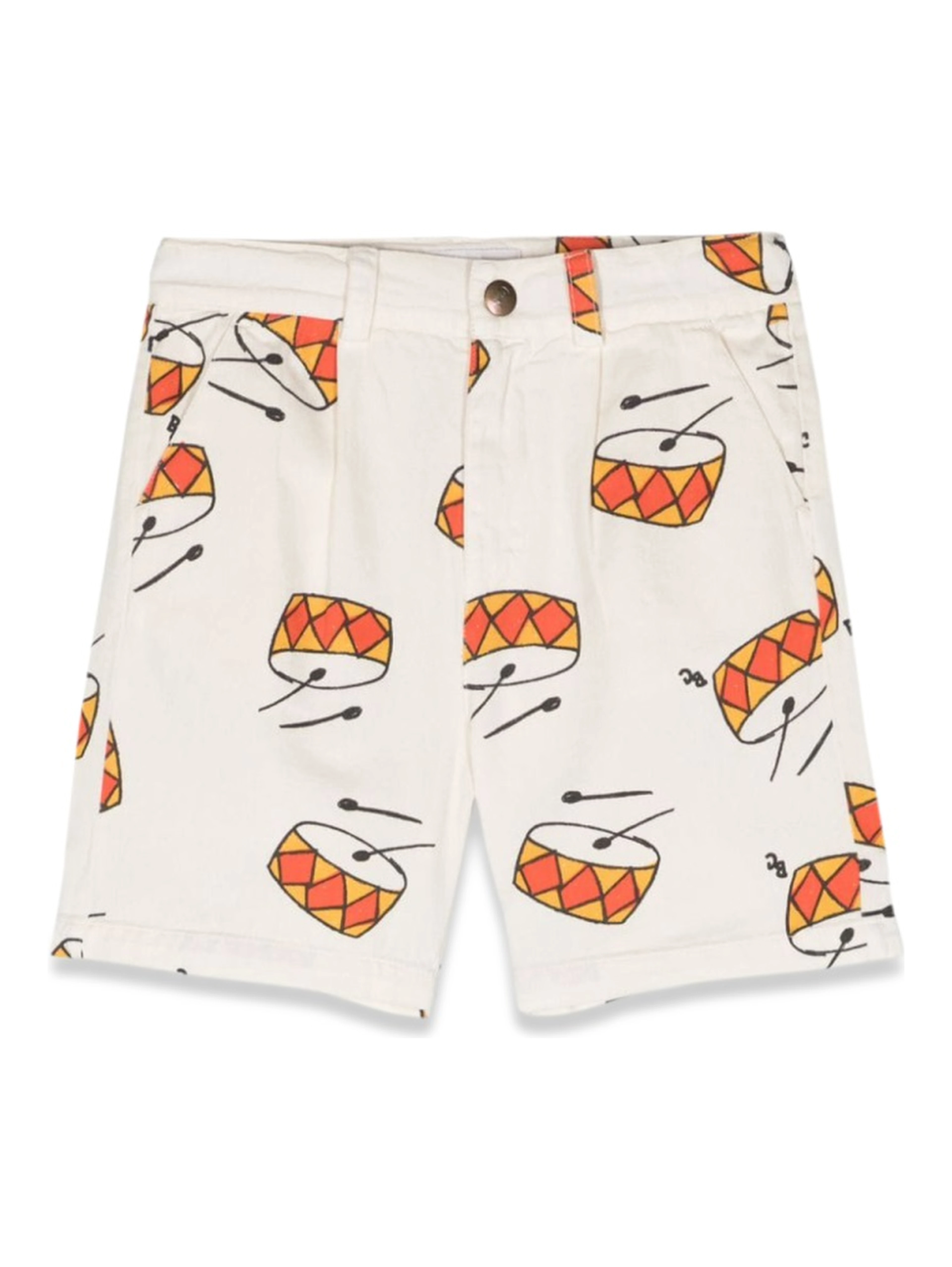 play the drum all over denimbermuda shorts