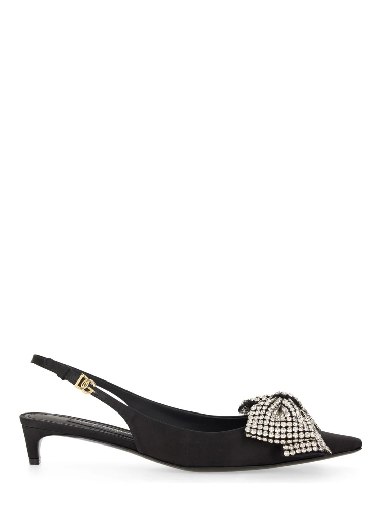 SATIN SLING-BACK WITH RHINESTONE EMBROIDERY