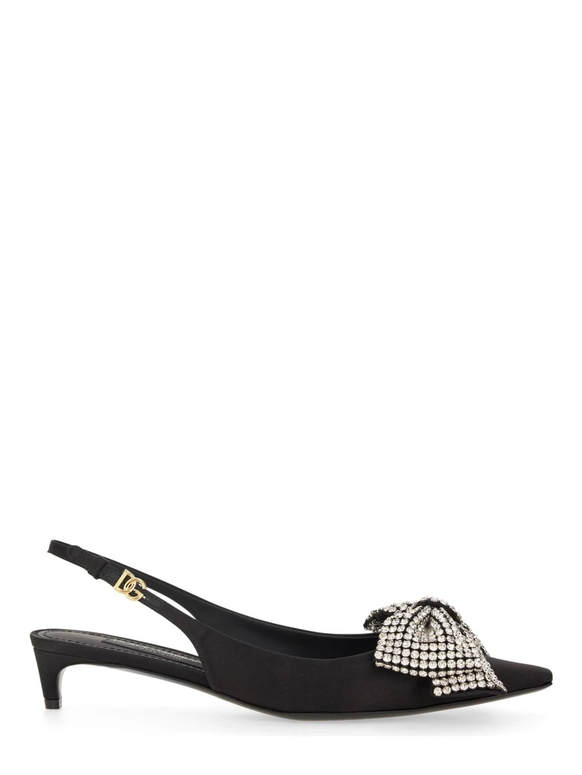 SATIN SLING-BACK WITH RHINESTONE EMBROIDERY