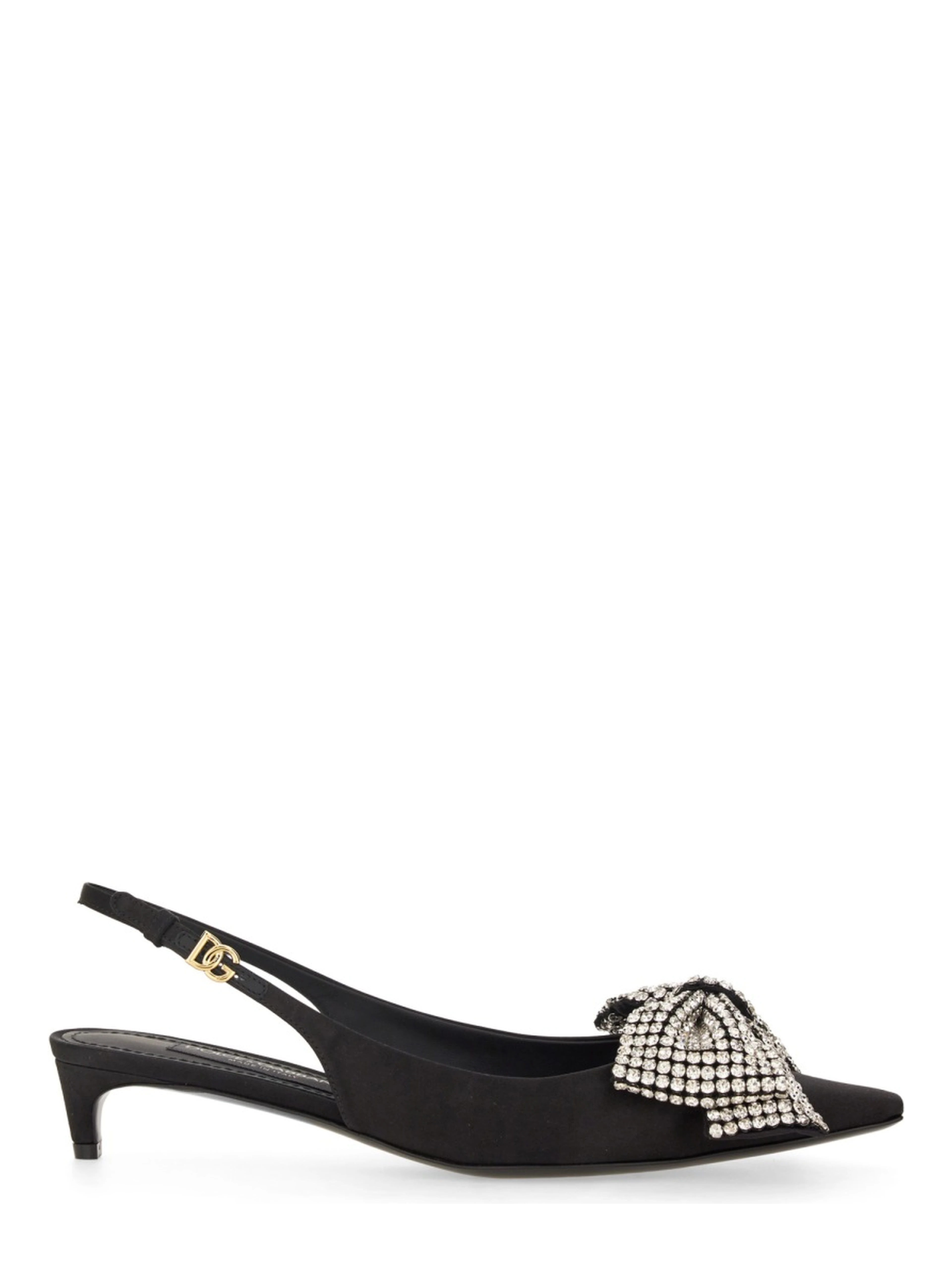 SATIN SLING-BACK WITH RHINESTONE EMBROIDERY