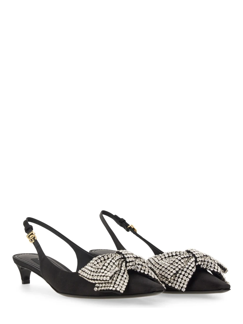 SATIN SLING-BACK WITH RHINESTONE EMBROIDERY