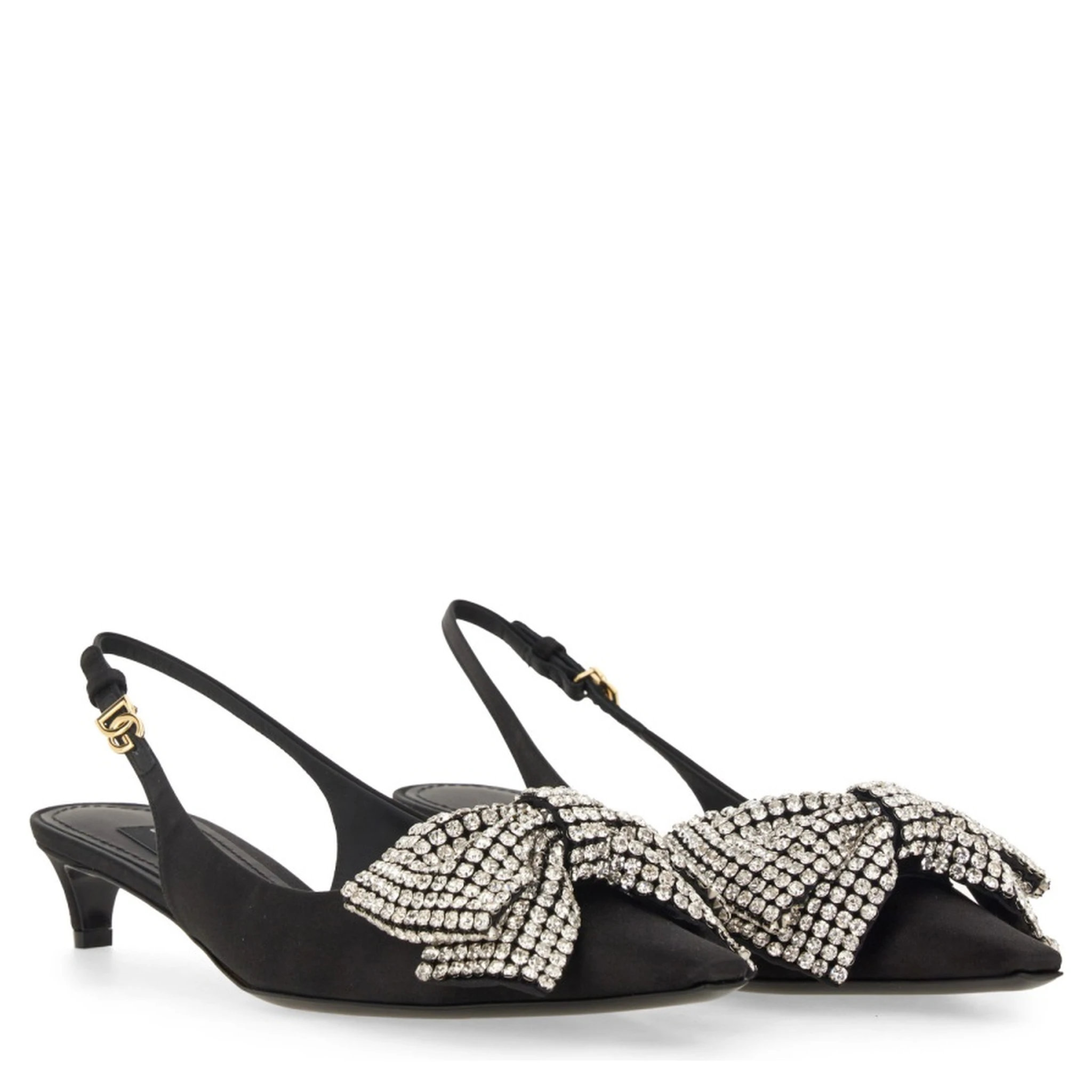 SATIN SLING-BACK WITH RHINESTONE EMBROIDERY