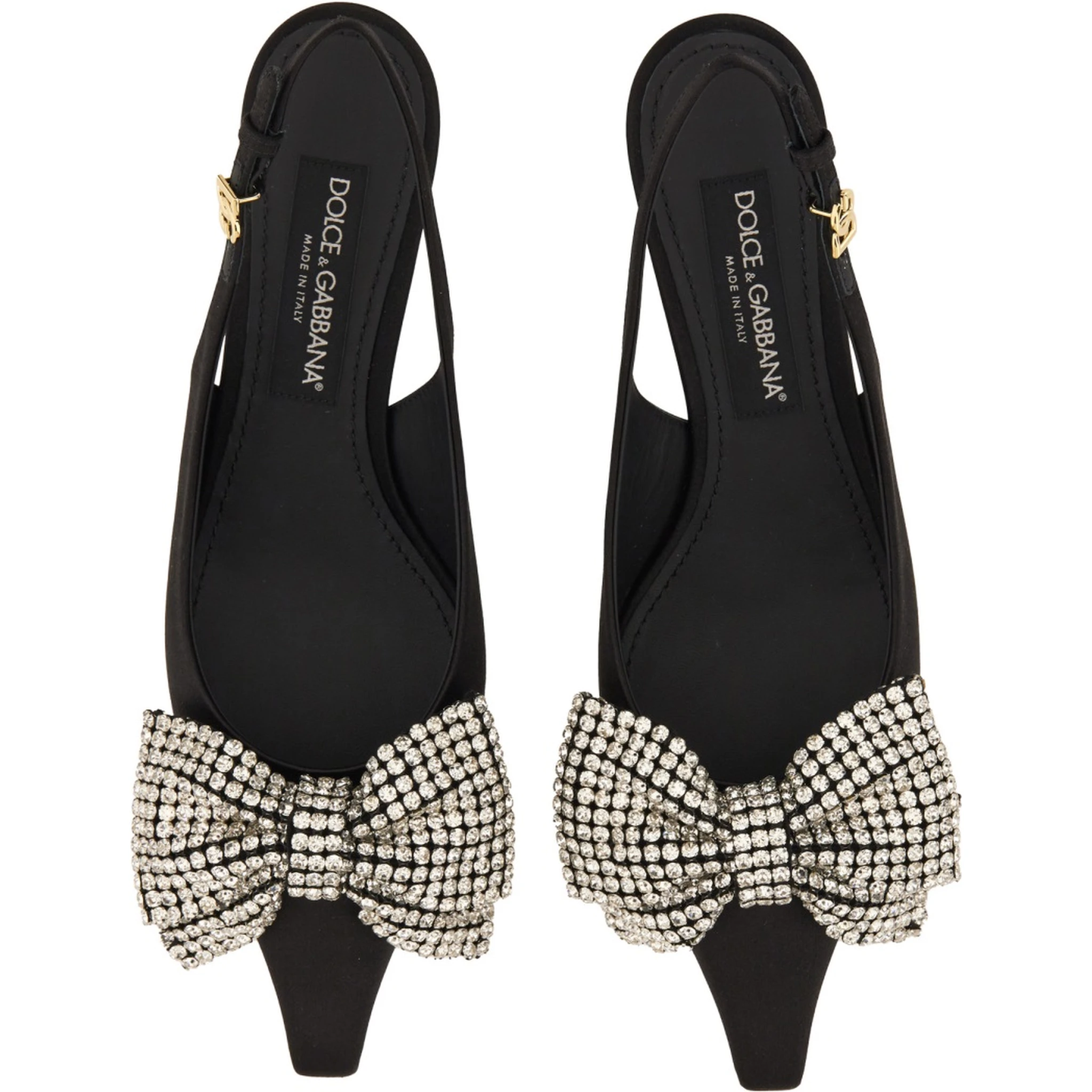 SATIN SLING-BACK WITH RHINESTONE EMBROIDERY