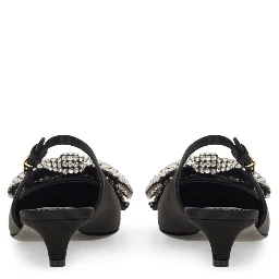 SATIN SLING-BACK WITH RHINESTONE EMBROIDERY