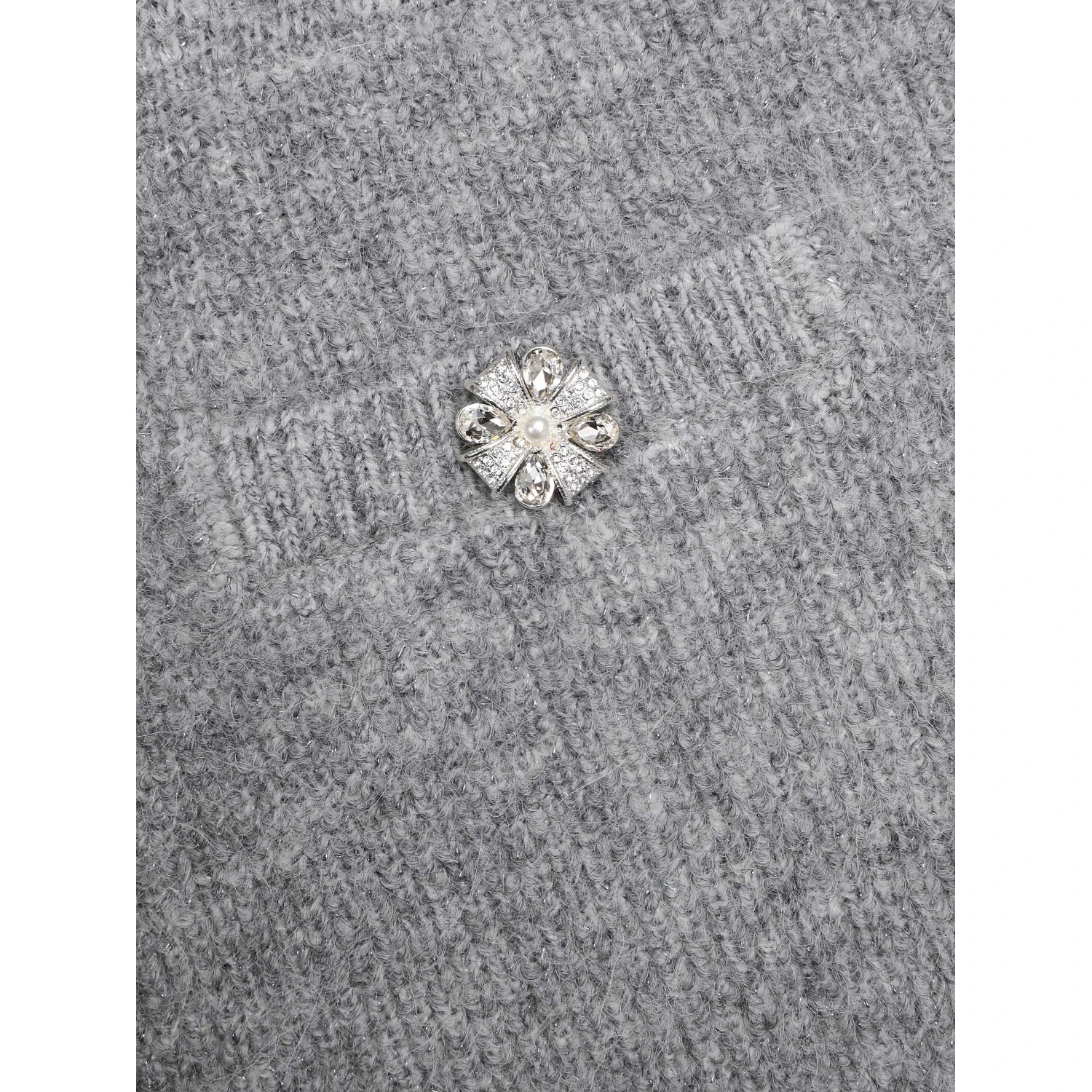 Grey Fluffy Crystal Trim Cardigan – self-portrait-EU