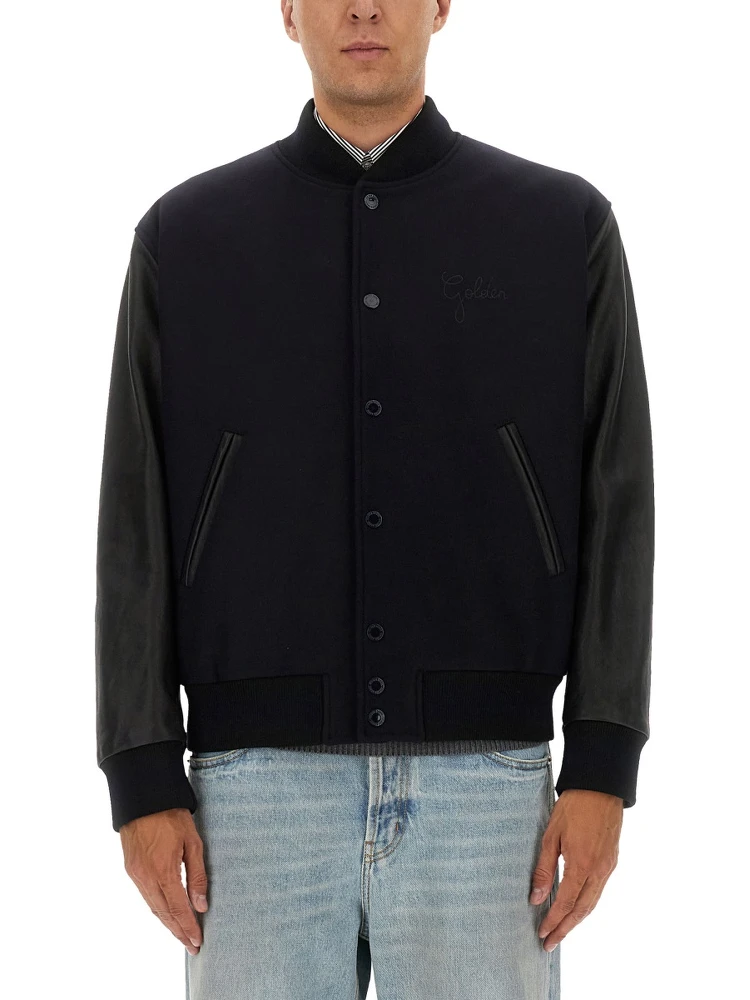 WOOL BOMBER JACKET AND LEATHER SLEEVES alternative