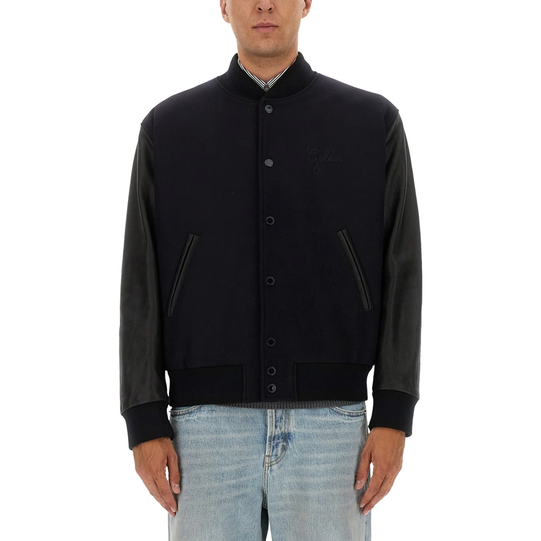 WOOL BOMBER JACKET AND LEATHER SLEEVES