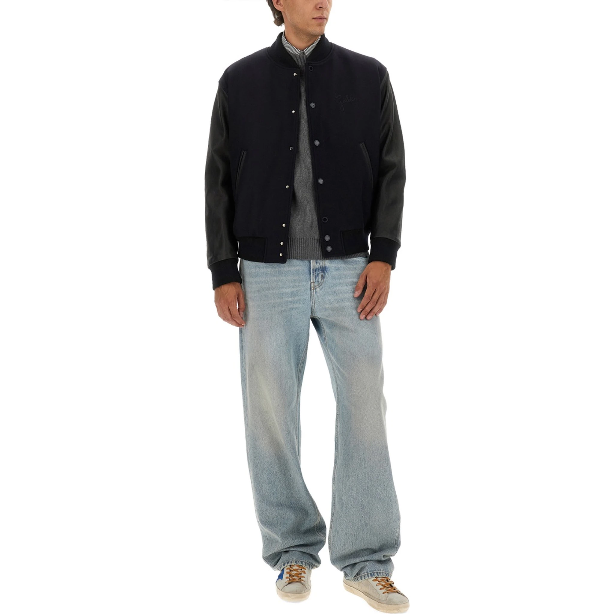 WOOL BOMBER JACKET AND LEATHER SLEEVES