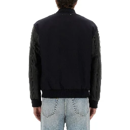 WOOL BOMBER JACKET AND LEATHER SLEEVES