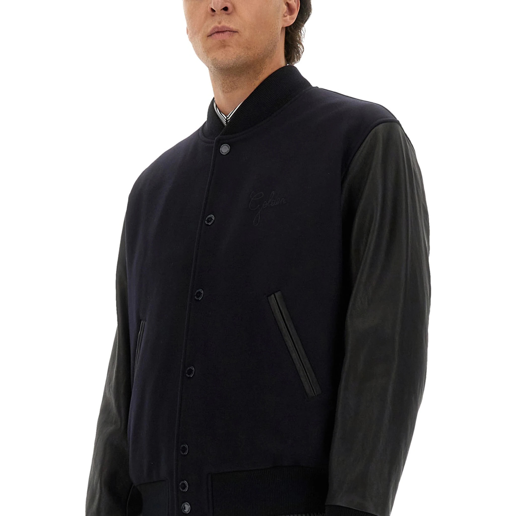 WOOL BOMBER JACKET AND LEATHER SLEEVES