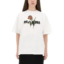 WHITE COTTON T-SHIRT WITH TULIP PRINT