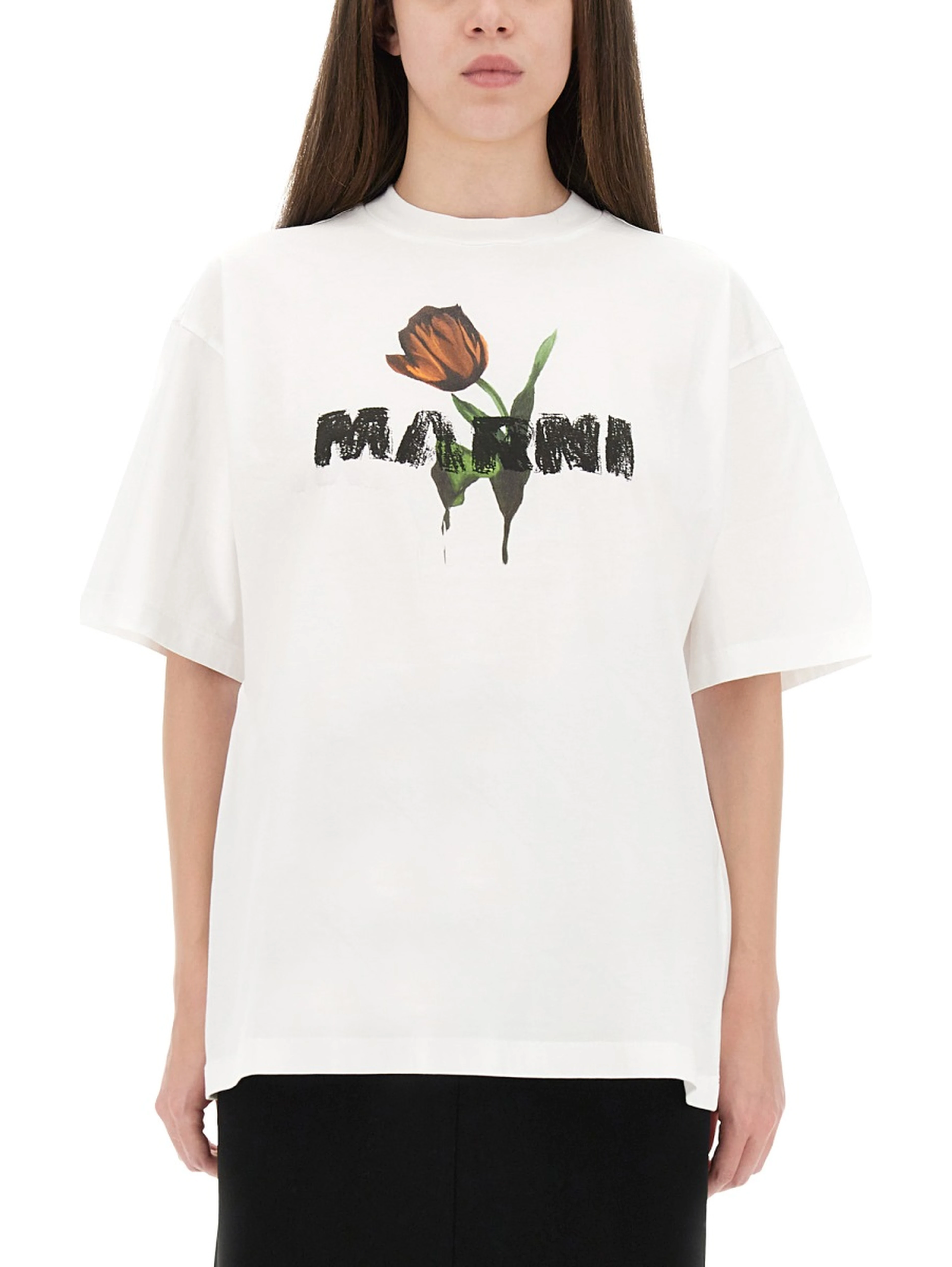 WHITE COTTON T-SHIRT WITH TULIP PRINT