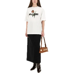 WHITE COTTON T-SHIRT WITH TULIP PRINT