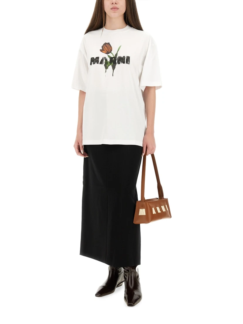 WHITE COTTON T-SHIRT WITH TULIP PRINT