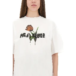 WHITE COTTON T-SHIRT WITH TULIP PRINT