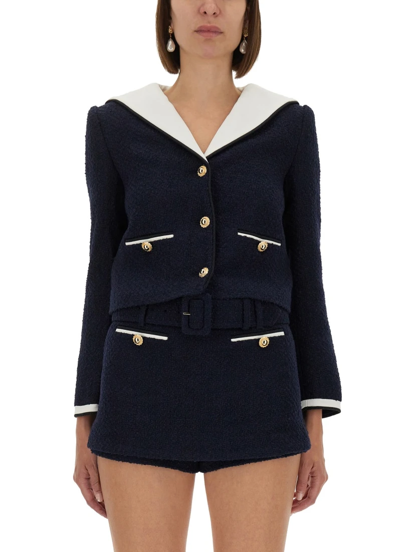 BOUCLE JACKET WITH CONTRASTING NECKLINE