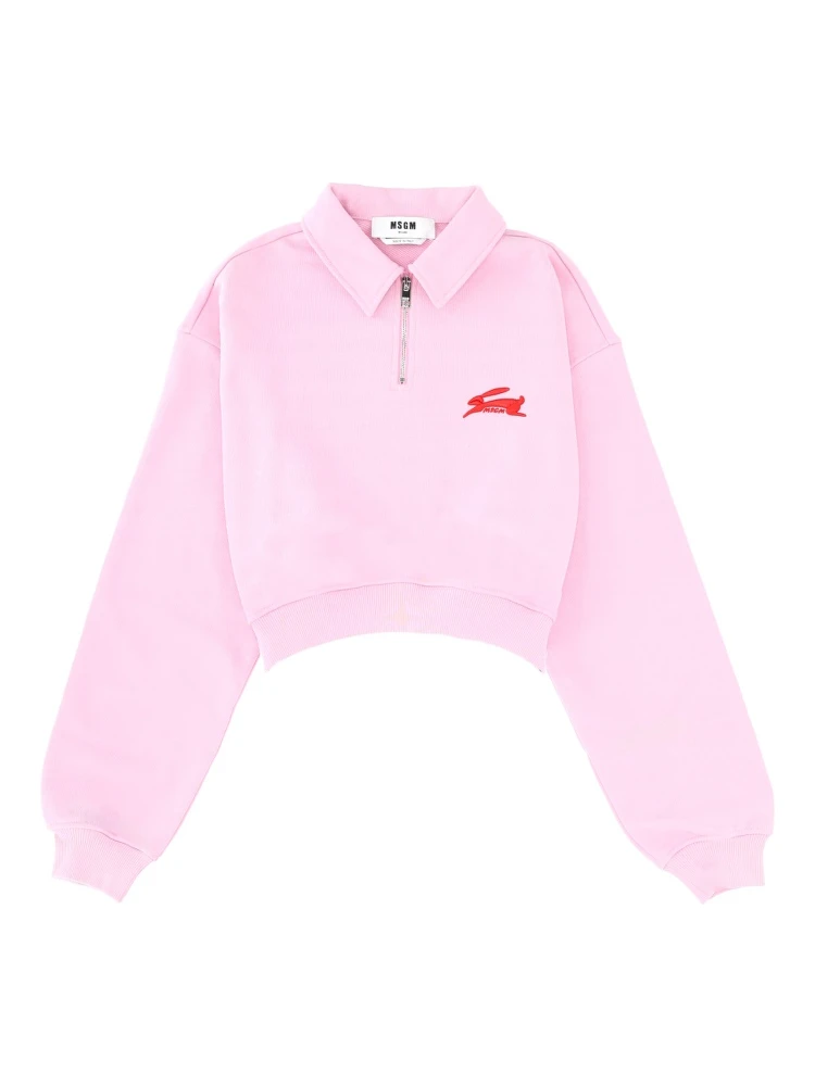 "FOLLOW THE RABBIT" COLLARED SWEATSHIRT