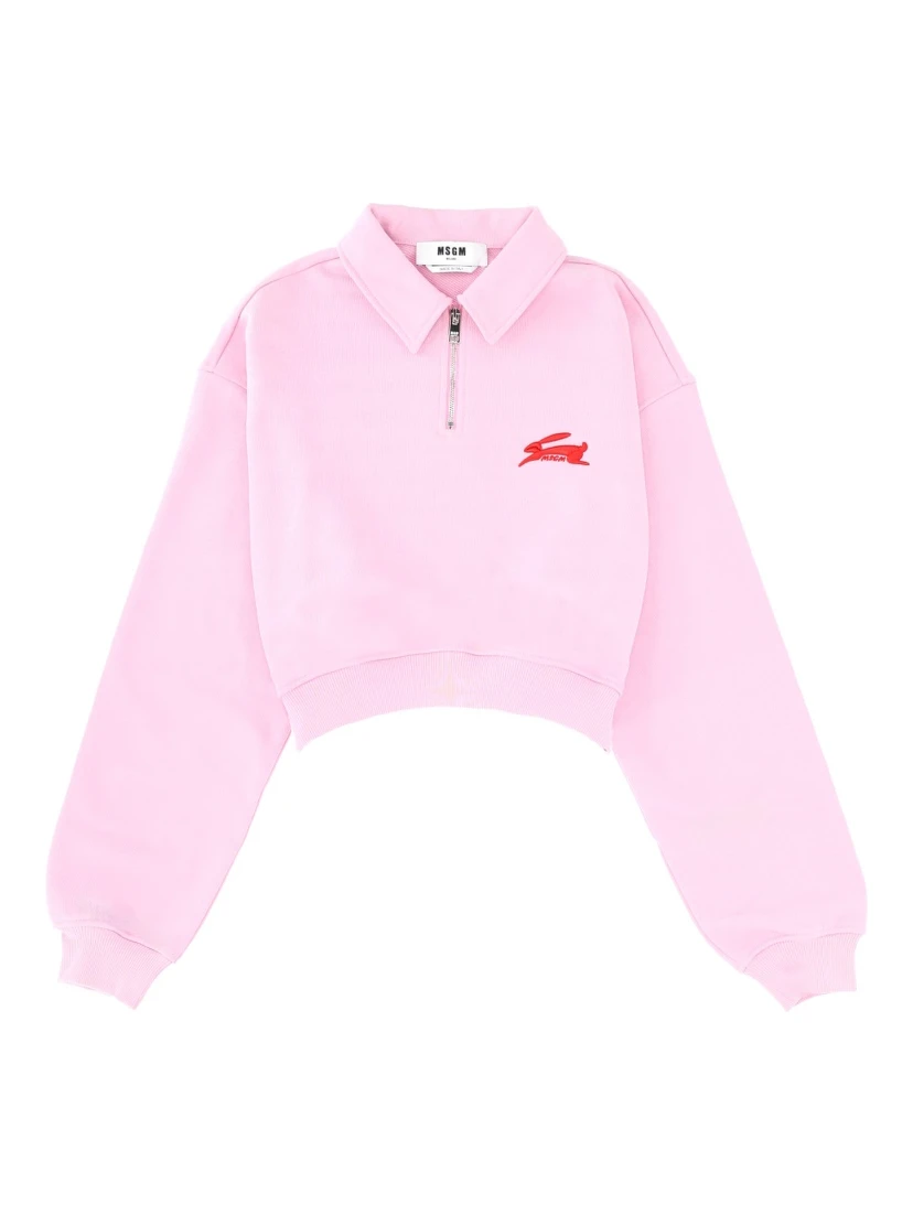 "FOLLOW THE RABBIT" COLLARED SWEATSHIRT