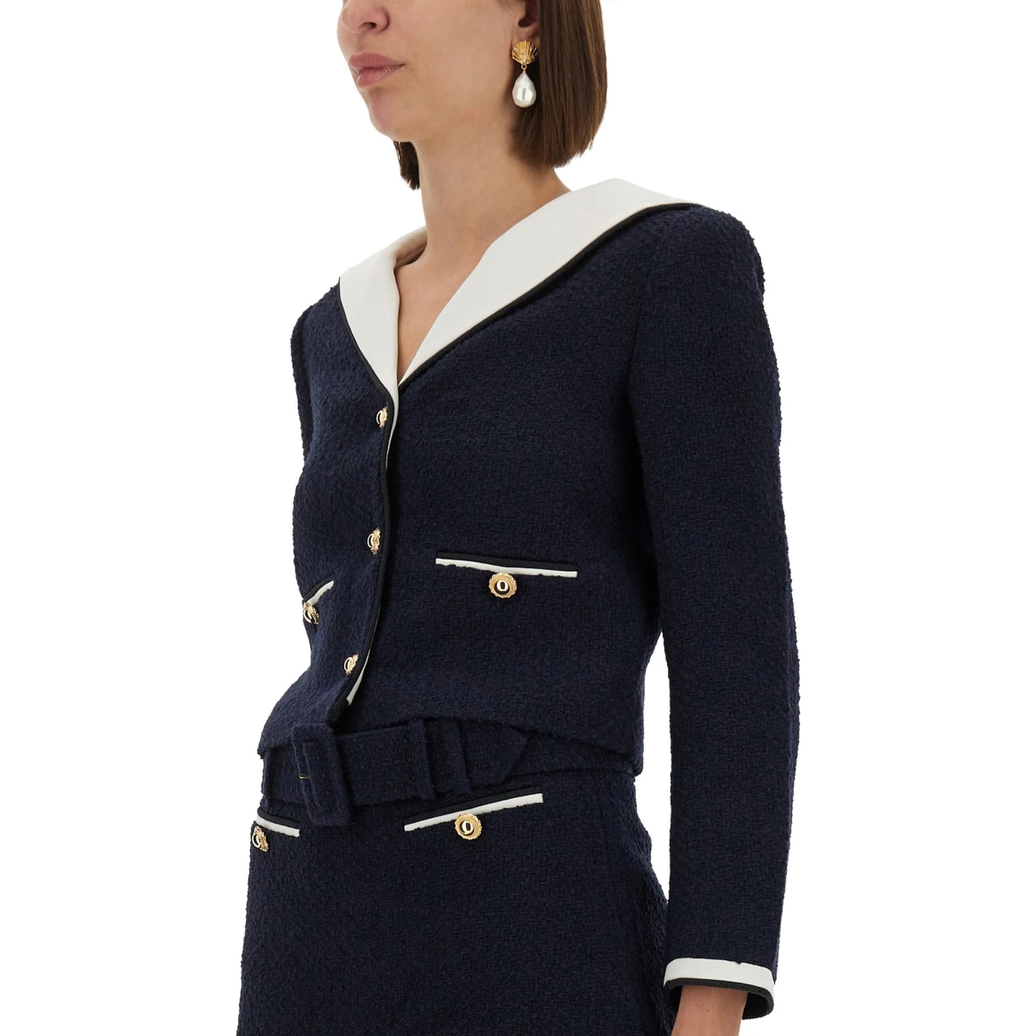 BOUCLE JACKET WITH CONTRASTING NECKLINE