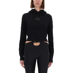 CROPPED SWEATSHIRT WITH "BAROQUE" LOGO PATCH