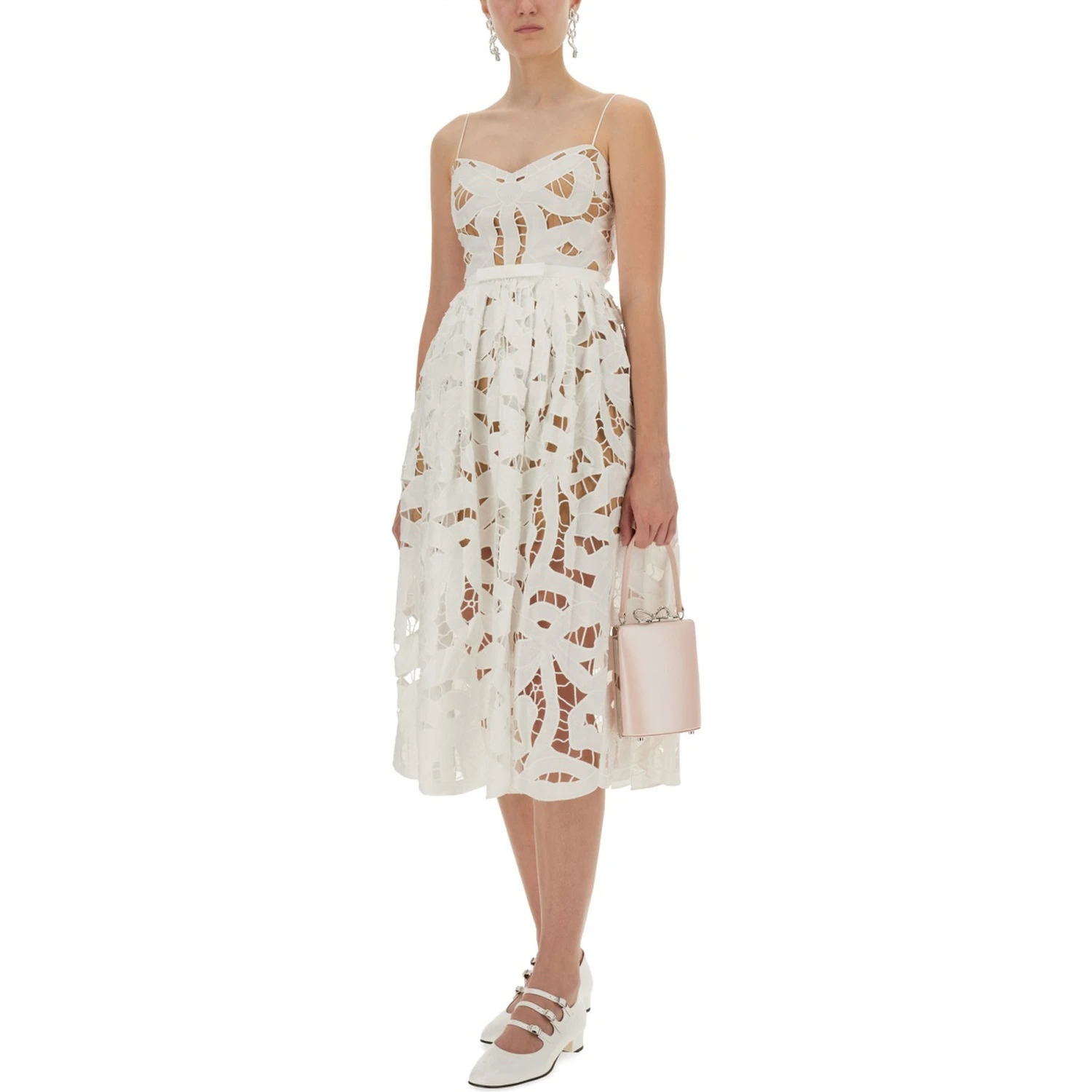 EMBROIDERED MIDI DRESS WITH BOW