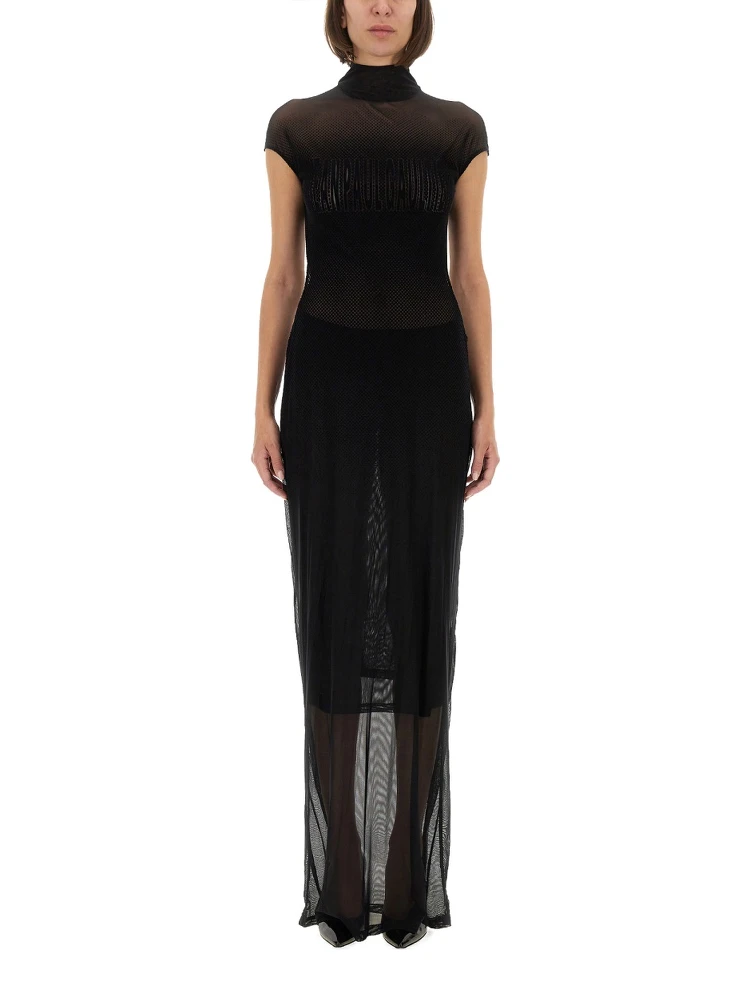 MESH DRESS WITH FLOCKED LOGO
