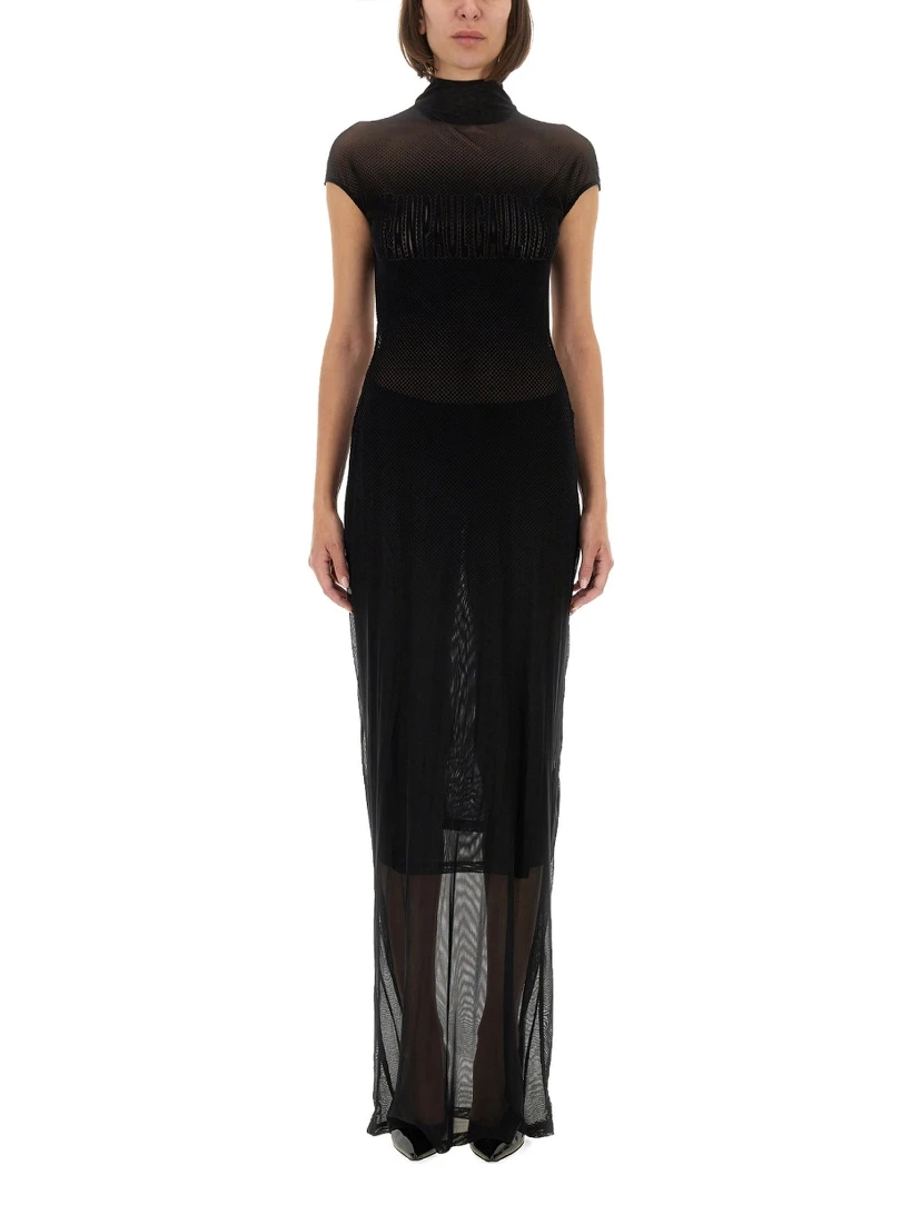 MESH DRESS WITH FLOCKED LOGO