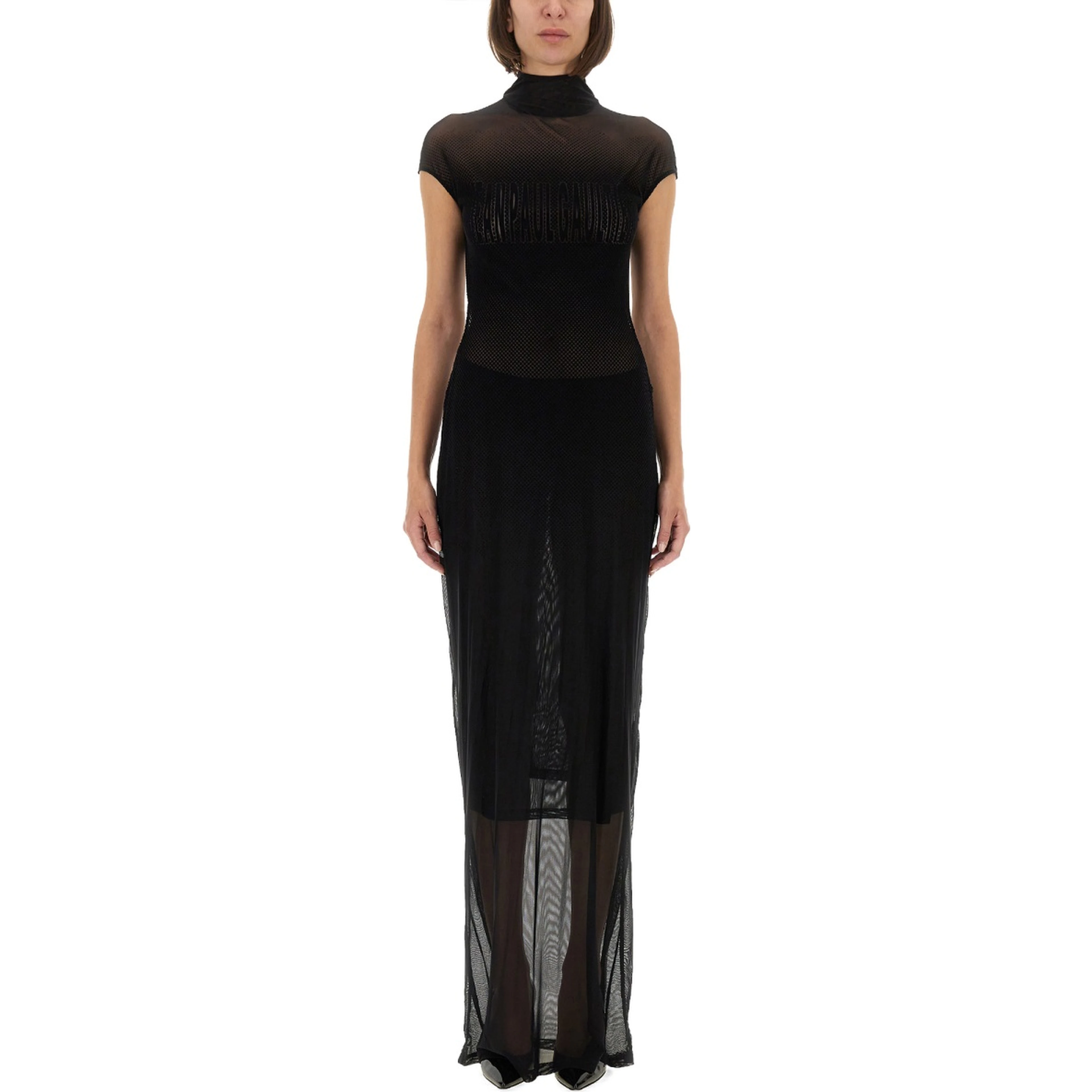 MESH DRESS WITH FLOCKED LOGO