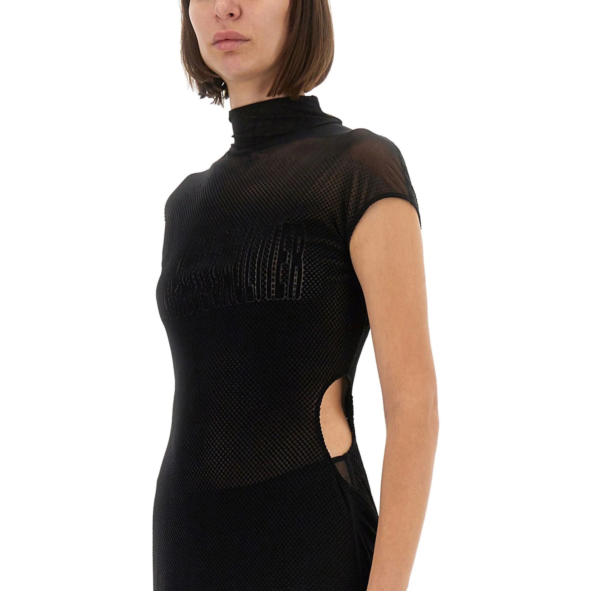 MESH DRESS WITH FLOCKED LOGO