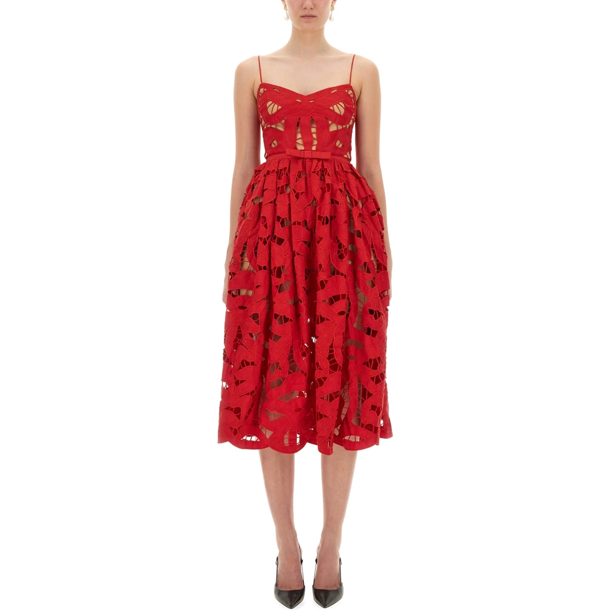 EMBROIDERED MIDI DRESS WITH BOW