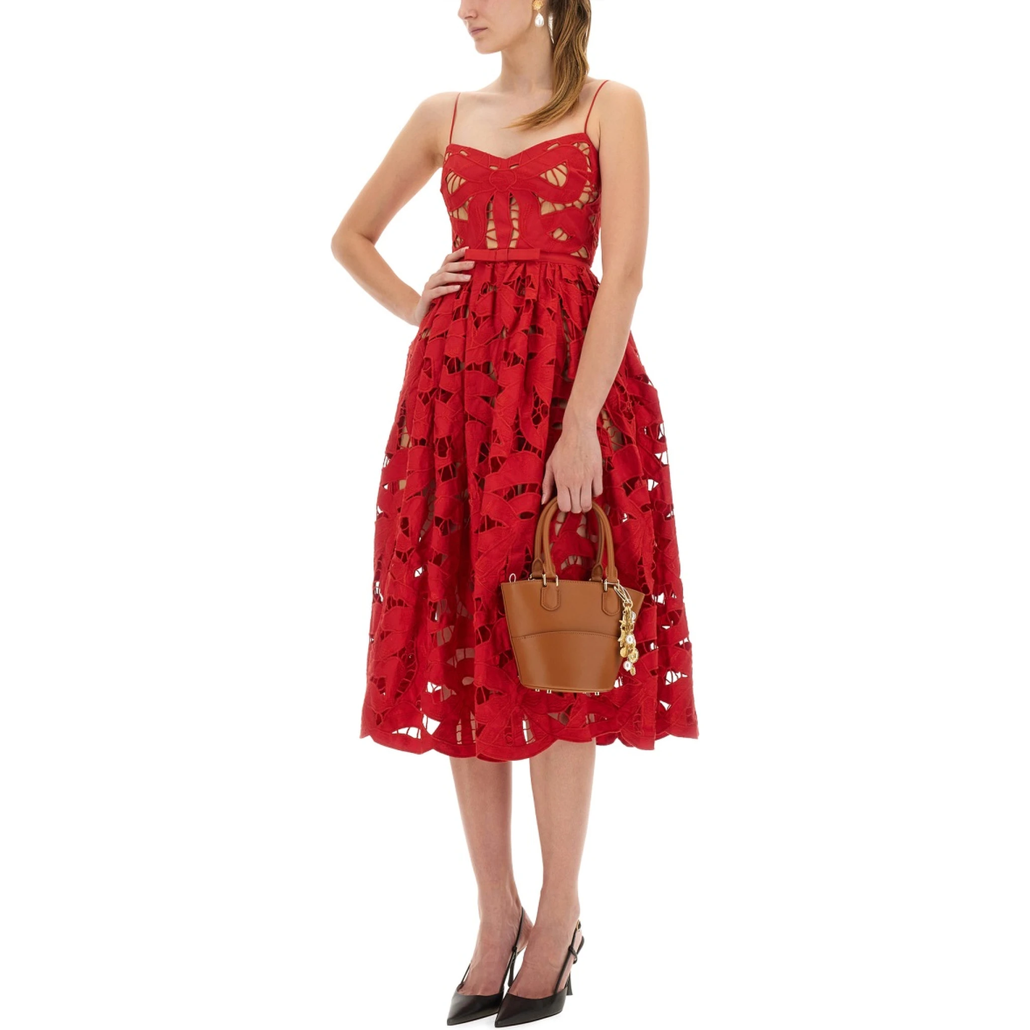 EMBROIDERED MIDI DRESS WITH BOW