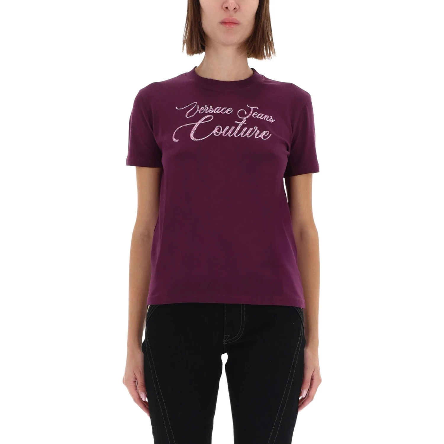T-SHIRT WITH LOGO AND RHINESTONES