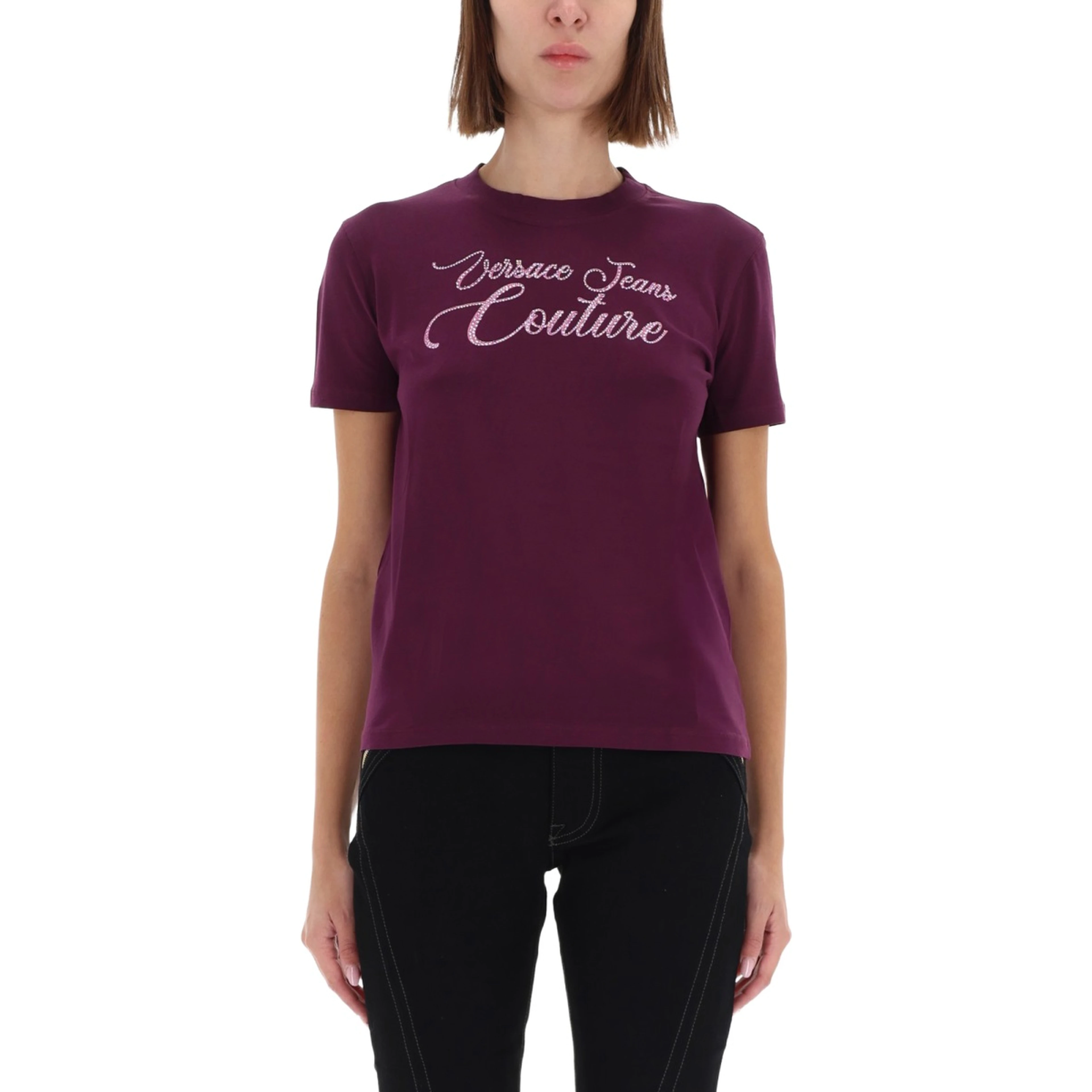 T-SHIRT WITH LOGO AND RHINESTONES